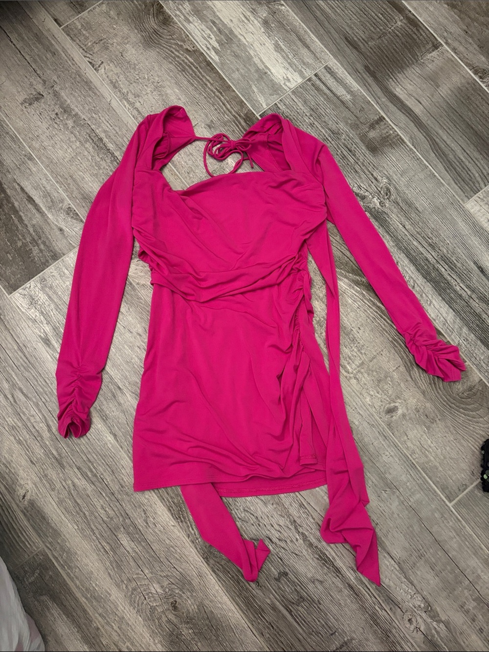 Lucy in the Sky Hot Pink Long-Sleeve Ruched Wrap Dress